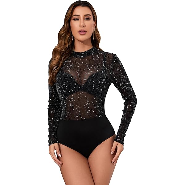 Amazon.com: WDIRARA Women's Mock Neck Cut Out Glitter